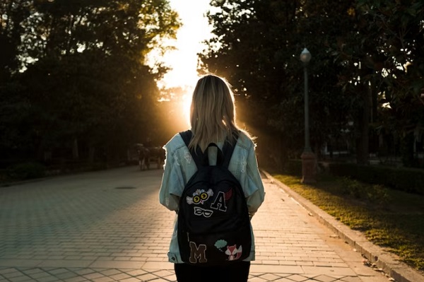 focus on girl backpack