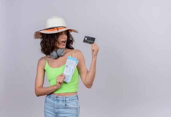woman hand holding Travel via Credit Card