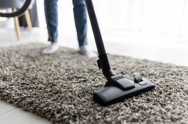 person use vaccum cleaner to clean the rug