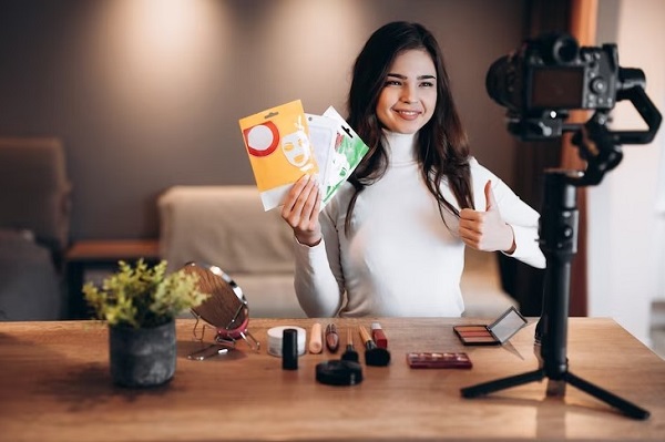 Influencer with beauty products
