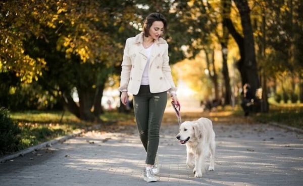 girl walk with dog