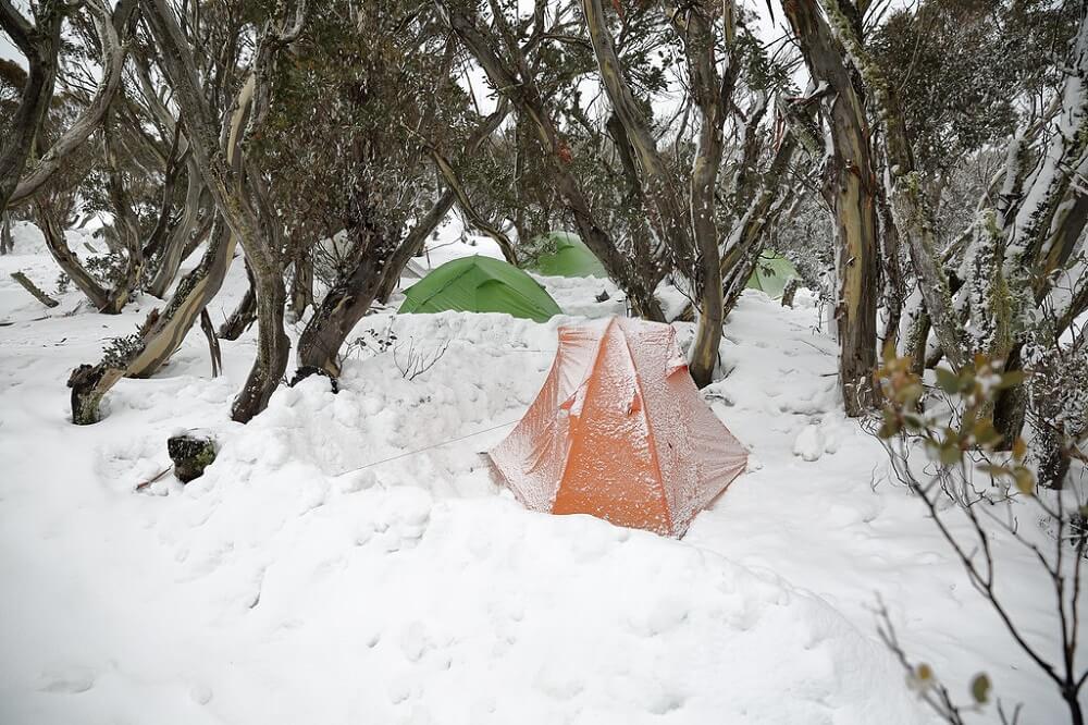 Camp in Snow Fall in Australia
