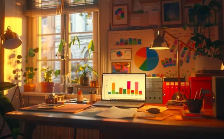 Small business team using integrated software dashboard on laptops and tablets