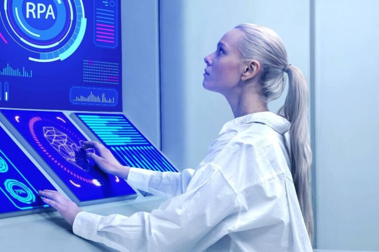 Woman working on RPA in modern Computer
