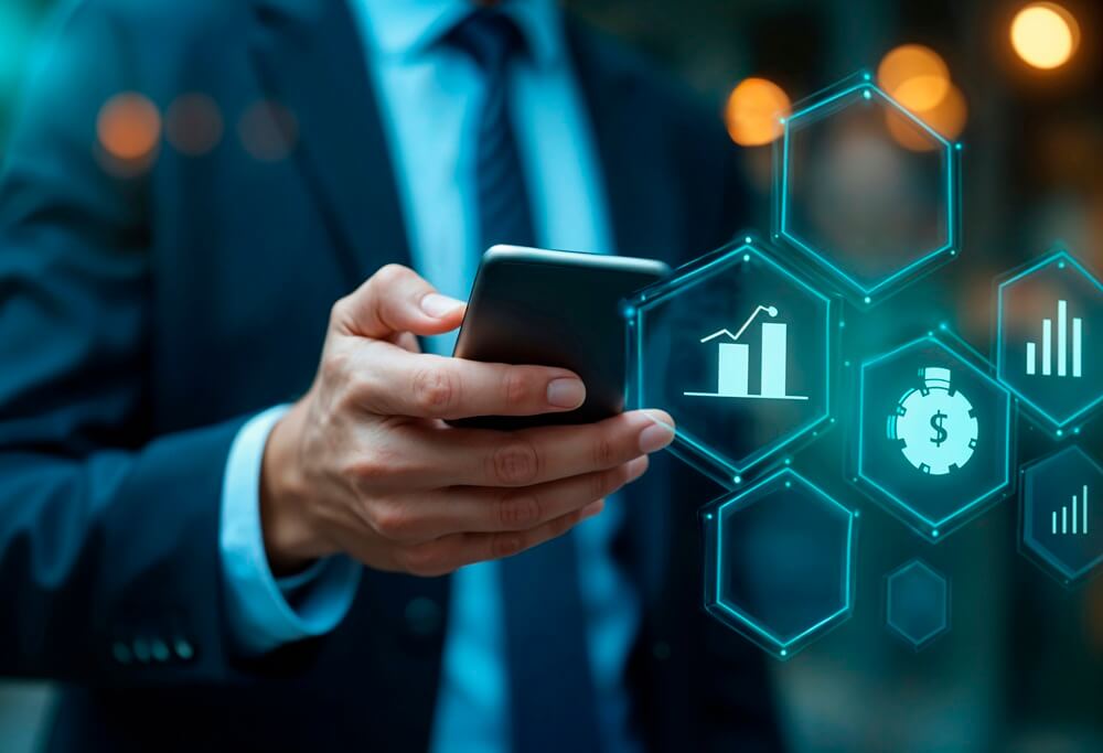 person using phone digital banking